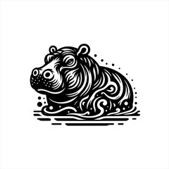 Stylized Black and White Hippopotamus Illustration 2.
