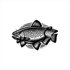 Stylized Black and White Trout Illustration.