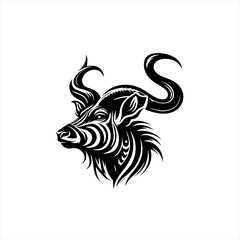 Fototapeta premium Stylized Black and White Wildebeest Head Illustration.