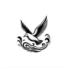 Obraz premium Stylized Black Bird Flying Over Waves.