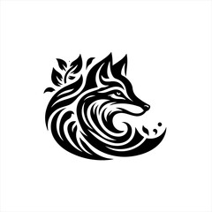 Stylized Black Fox with Floral Elements Logo Design.