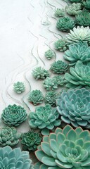 Close-up view of numerous succulent plants arranged in a decorative pattern.