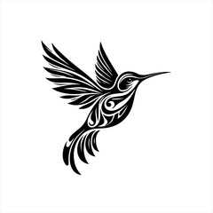 Obraz premium Stylized Black Hummingbird in Flight with Ornate Wings.