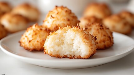 Fototapeta premium Coconut Macaroons on a White Plate