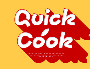 Vector Marketing poster Quick Cook for Cafe. Handwritten Font with Big Shadow. Trendy 3D Alphabet Letter and Numbers set.