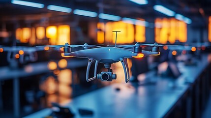 Software Developer a neon lit tech hub operating autonomous drones