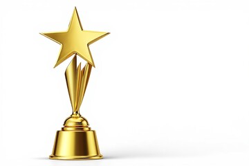 Golden star trophy award on white background celebrating achievement and success