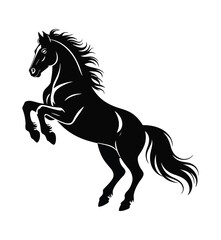 Rearing horse silhouette icon in black featuring flowing mane and raised front legs for equestrian branding, fantasy themes, and motion-based design