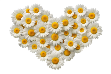  white daisy flowers in heart shaped isolated on white background PNG, AI GENERATED