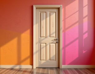 Vibrant Wooden Door Against Colorful Textured