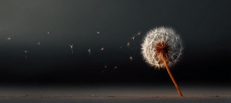 A dandelion seed ready to fly in the wind 