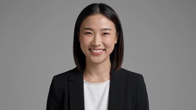 Portrait of a smiling young Asian businesswoman nodding her head