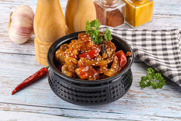 Pork with oyster sauce and vegetables