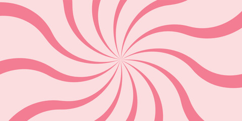 Candy color sunburst background. Abstract pink cream sunbeams design wallpaper. Colorful spinning lines for template, banner, poster, flyer. Sweet rotating cartoon swirl or whirlpool. Vector backdrop