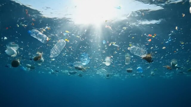 Underwater view of plastic pollution