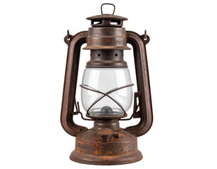  Rusty Vintage Oil Lantern with Glass Chimney, isolated on transparent background PNG