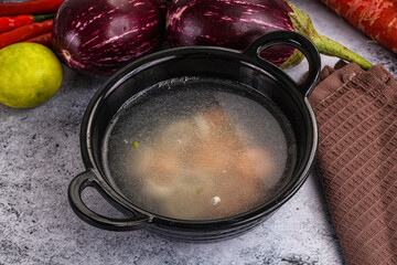 Light seafood soup with prawns