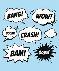 Comic Style Sound Effect Bubble Set with Text

