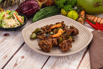 Manchirian breaded prawn with vegetables