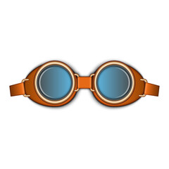 Vintage steampunk aviator goggles with leather straps and blue lenses realistic 3d vector retro accessory isolated on white background front view, symbol of cosplay, industrial fashion, fantasy.