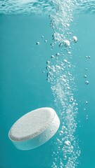 Obraz premium Effervescent Tablet in Blue Water: Health & Fizz Concept