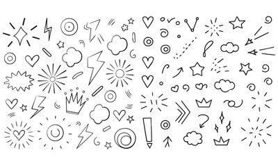 Hand Drawn Doodle Elements – Sketch Arrows, Hearts, Stars, Lightning, and Decorative Design Icons