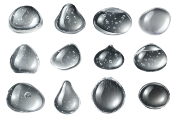 Silver water drops with 3D shine and depth
