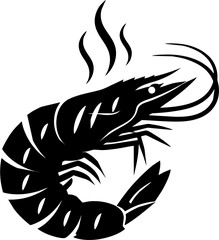 Stylized Black Shrimp Silhouette – Minimalist Seafood Vector Icon on White Background