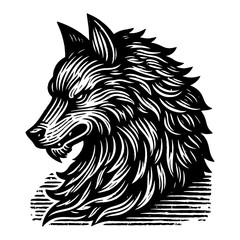 Fototapeta premium Detailed Snarling Wolf Head Illustration in Black and White Isolated on White