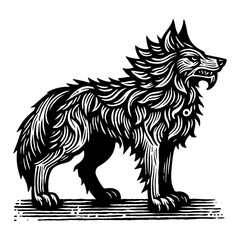 Obraz premium Intricate Woodcut Style Illustration of a Stylized Wolf in Black and White