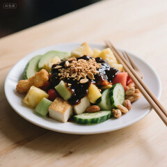 Traditional Malaysian Fruit Rojak Salad with Peanut Sauce
