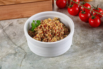 Boiled quinoa cereal in the bowl