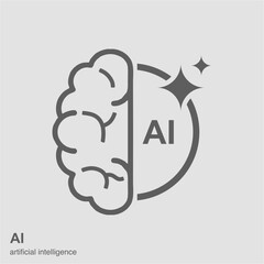 Artificial Intelligence Icon,Brain and AI Text Design