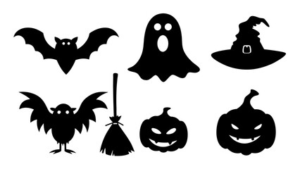 Fototapeta premium Set of Halloween silhouette collection elements on tranparent background