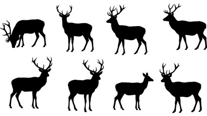 Set of deer silhouette illustration. Deer icon set vector design.