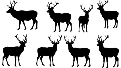 Naklejka premium Set of deer silhouette illustration. Deer icon set vector design.