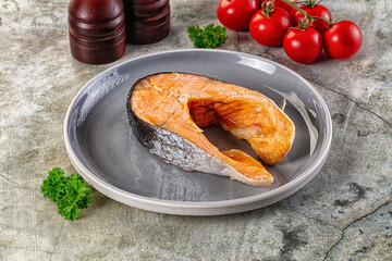 Steamed salmon fish fillet steak