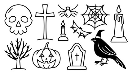 Halloween doodle elements set.