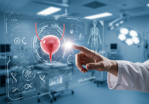 Doctor interacting with a holographic display of the human bladder
