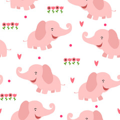 cute baby elephants cartoon seamless pattern