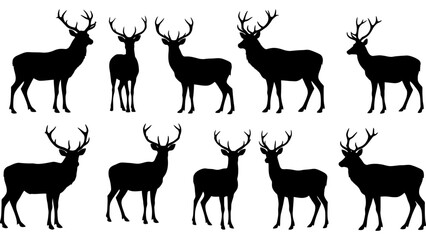 Naklejka premium Set of deer silhouette illustration. Deer icon set vector design.