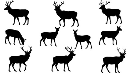 Set of deer silhouette illustration. Deer icon set vector design.