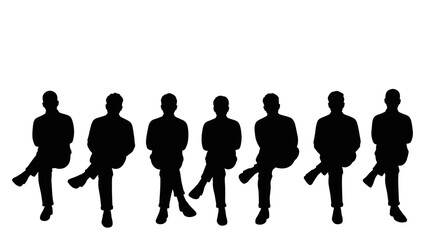 set of sitting people silhouette vector.