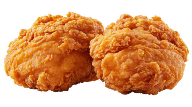 Two Pieces of Crispy Fried Chicken with Golden Brown Texture on Transparent Background