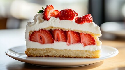 Slice of Strawberry Shortcake with Cream Topping