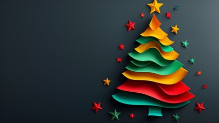 Minimalist 3D Christmas Tree in Corner on Black Background &ndash; Elegant Holiday Decor