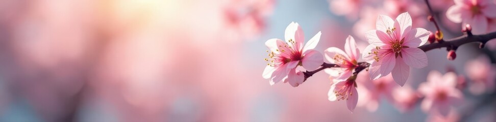Obraz premium Blurred cherry tree branches, ethereal spring backdrop Peaceful, gentle atmosphere , petal, tranquil