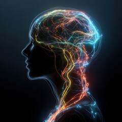 Fototapeta premium Glowing neural pathways in human head profile