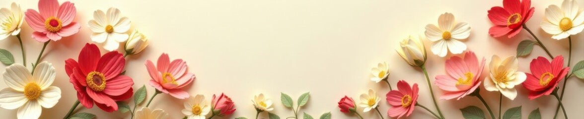 Fototapeta premium Creamy beige backdrop, intricate pressed flower design, elegant, plant