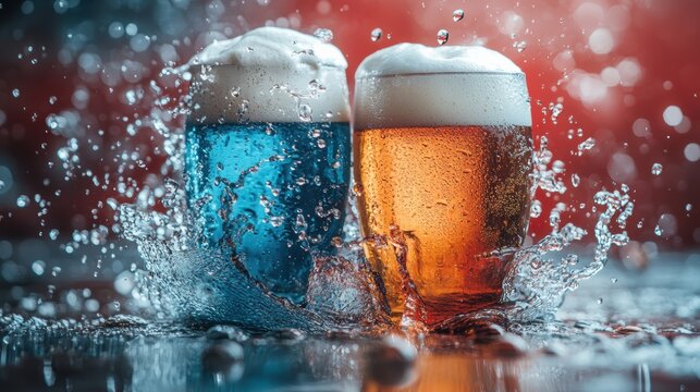 Baseball player hitting ball with baseball and glass of beer,Slow motion Baseball ball flying with stadium background concept of strength,home run,baseball field with grandstand.